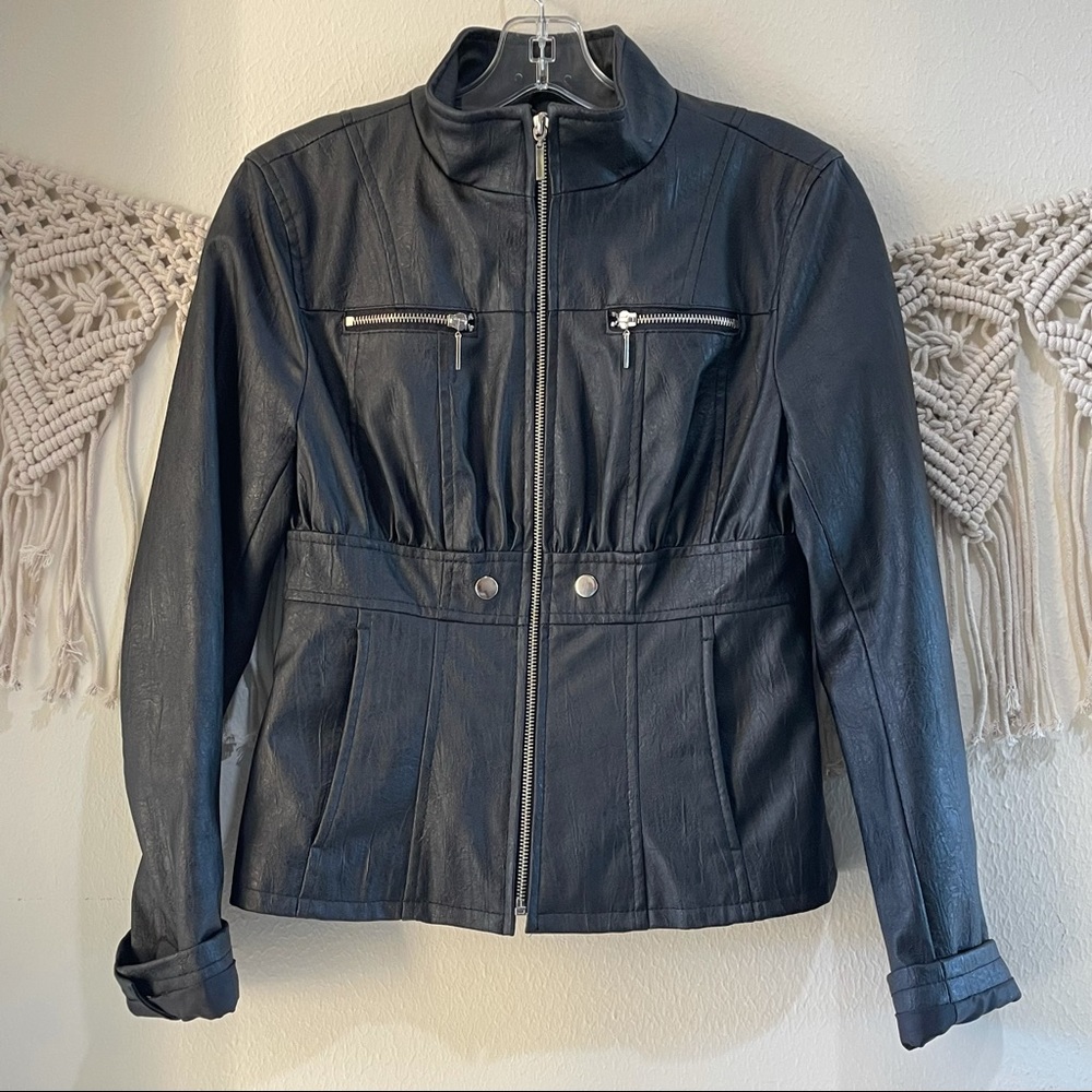 Arden B Faux Leather Jacket Waist Silver Zipper Hardware Size Small